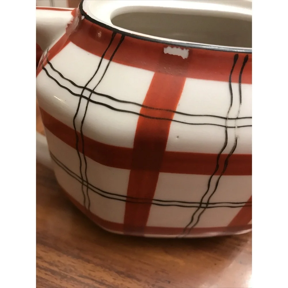 vintage japanese Russet‎ plaid teapot coffee pot